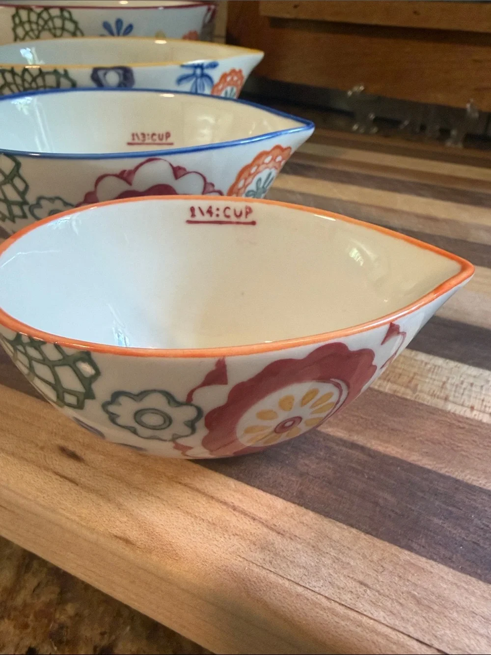 Pier 1 Multicolor Floral Ceramic Nesting Measuring Cups